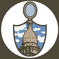 Capital City Tennis Classic Logo, the Michigan State Capital dome with a tennis racket emerging from the top