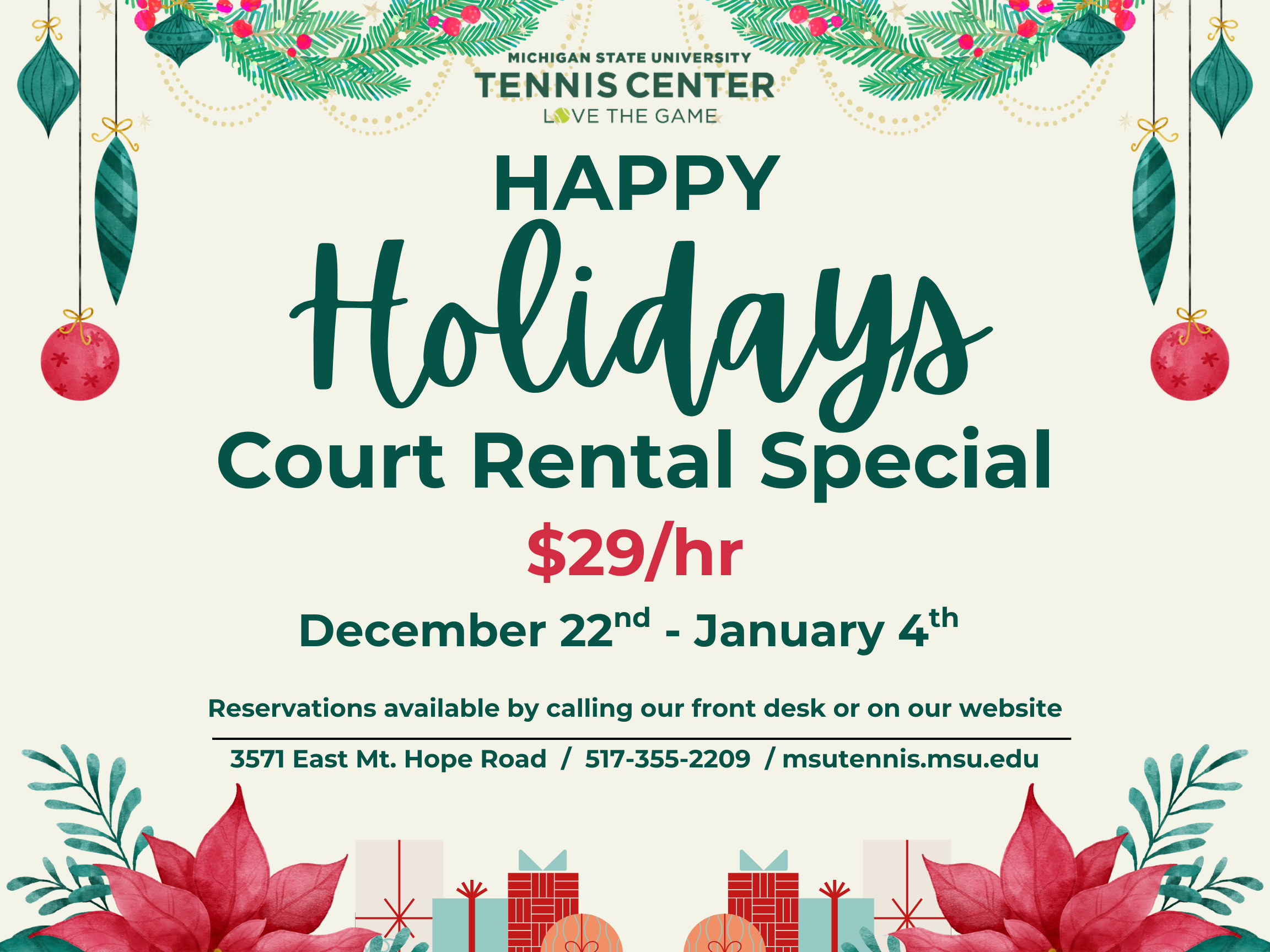 Holiday Court Special $29 per court hour